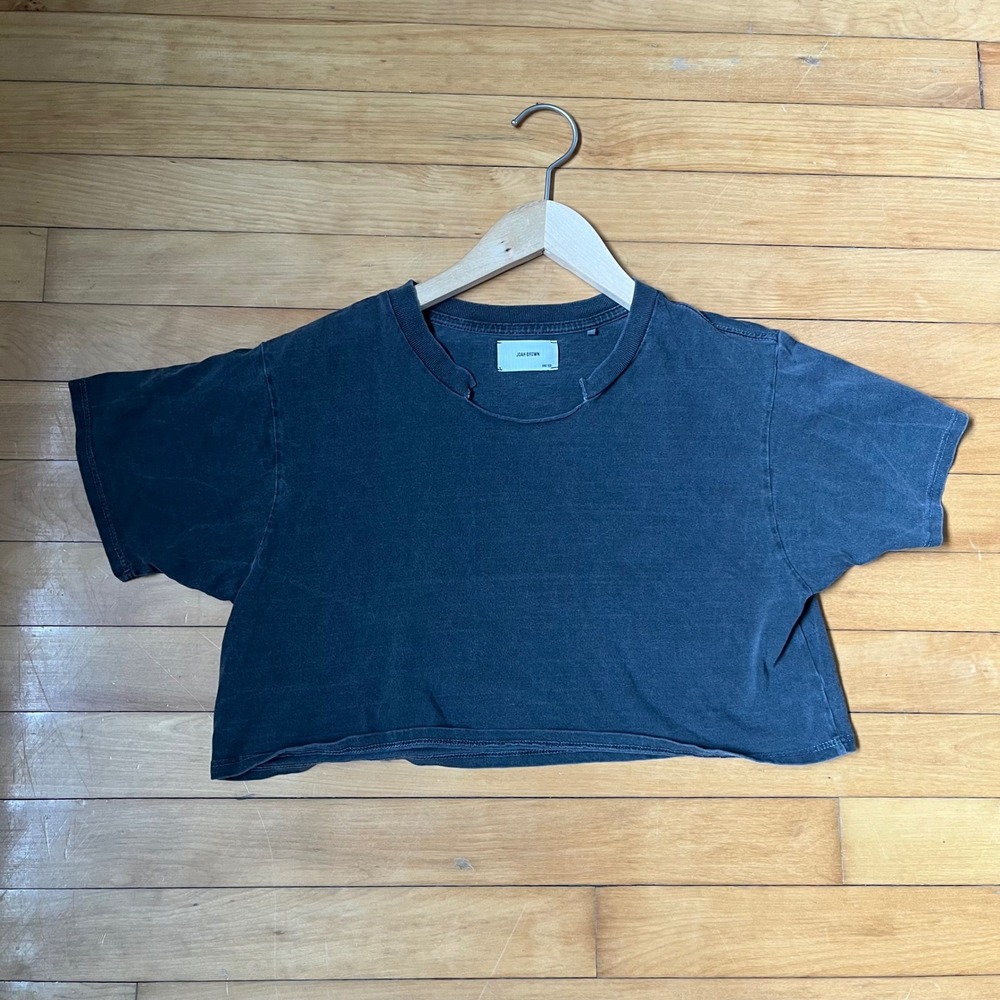 Joah Brown Oversized Crop Tee Coal Faded Black Notched Neck One Size OS